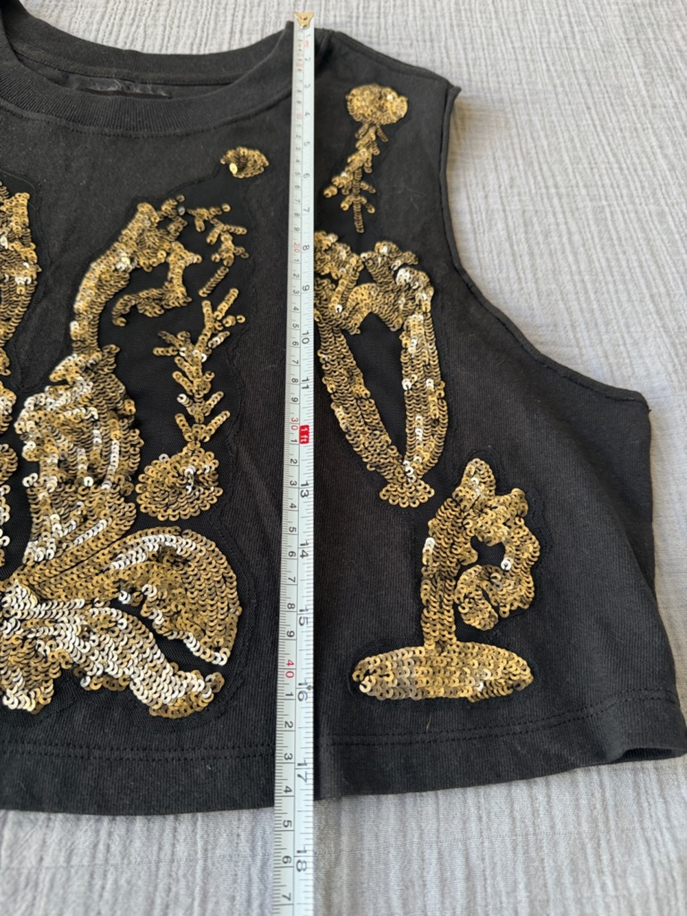 Urban Outfitters Black Crop Tank with Gold Sequin Motif-EUC - Picture 4 of 6